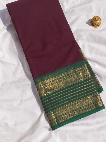Chettinad cotton saree - marron - plain