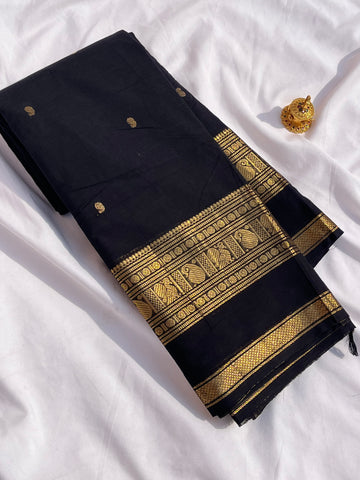 Chettinad cotton saree - Black -Butta