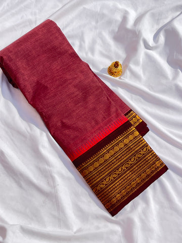 Chettinad cotton saree -onion pink- brown-plain