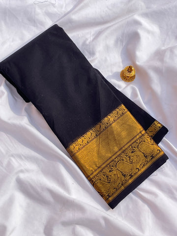Chettinad cotton saree - Black - Plain