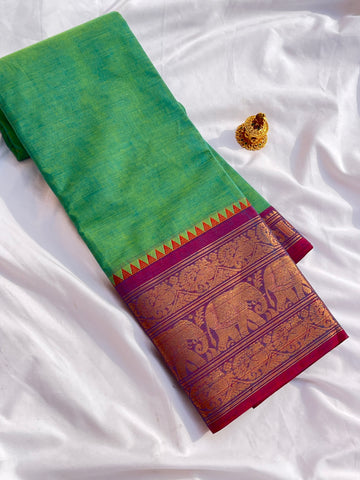 Chettinad cotton saree-light green-plain