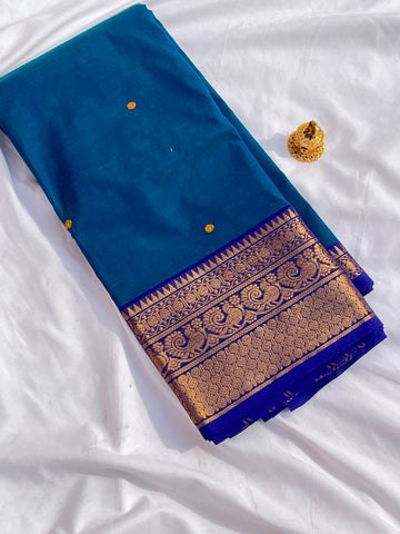 Chettinad cotton saree-blue-butta