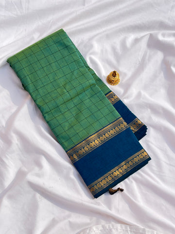 Chettinad cotton saree-green-korvai check