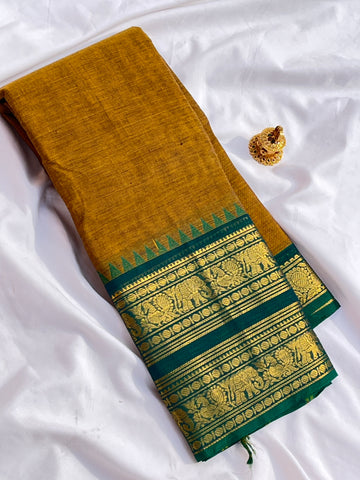 Chettinad cotton saree-yellow-green palin