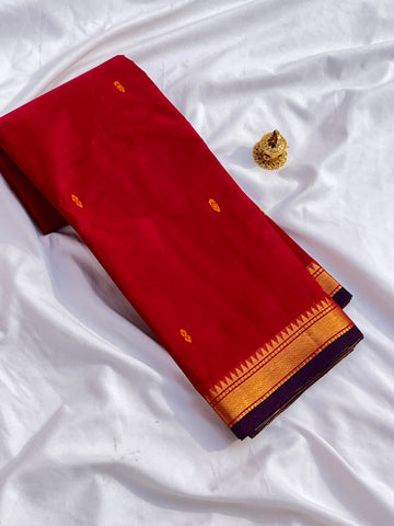 Chettinad cotton saree-Red- purple butta