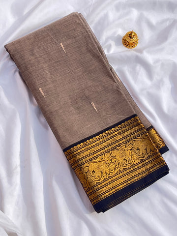 Chettinad cotton saree -ash- black -butta