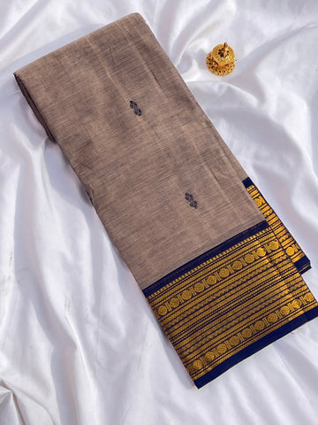 Chettinad cotton saree biscuit brown -butta ￼￼