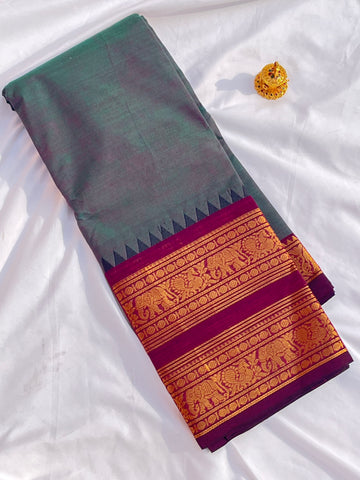 Chettinad cotton saree-ash -plain