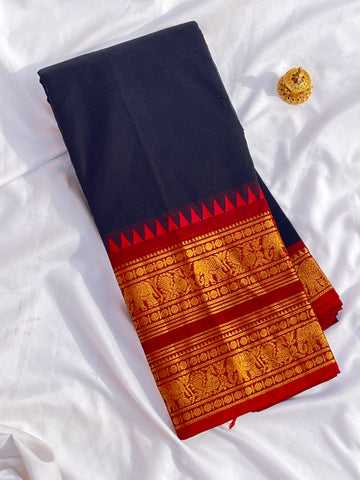 Chettinad cotton Black & Maroon-Double border Plain