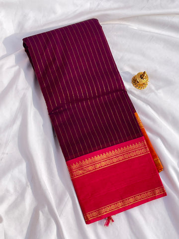 Chettinad cotton saree-brown & pink & yellow korvai checks