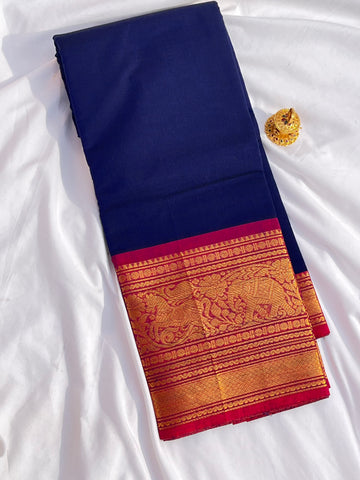 Chettinad cotton saree-blue &pink-plain