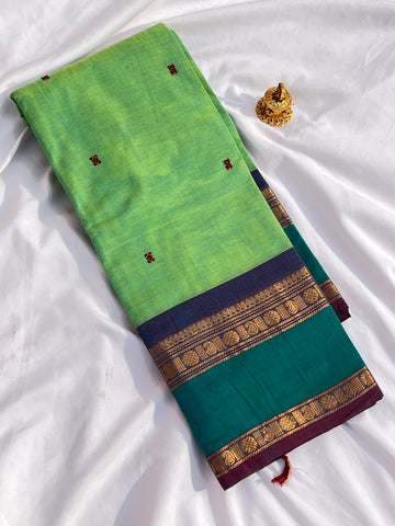 Chettinad cotton saree-parrot green butta