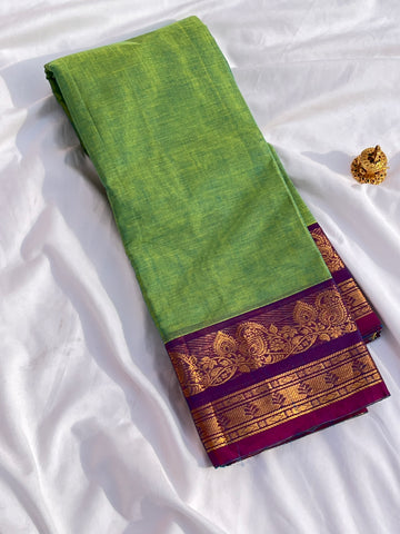 Chettinad cotton saree-green-plain