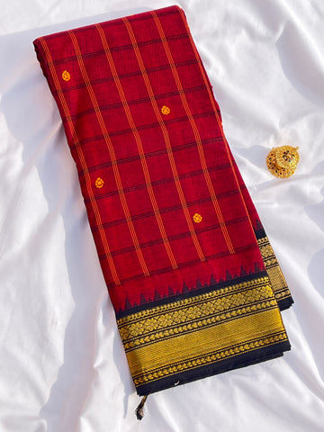 Chettinad cotton sarees- marron-checks butta