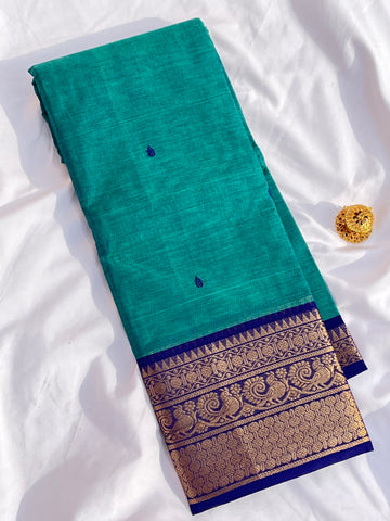 Chettinad cotton saree - Blue -Butta