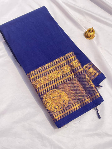 Chettinad cotton saree-blue-plain