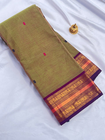 Chettinad cotton saree -methi green dual shade - Butta
