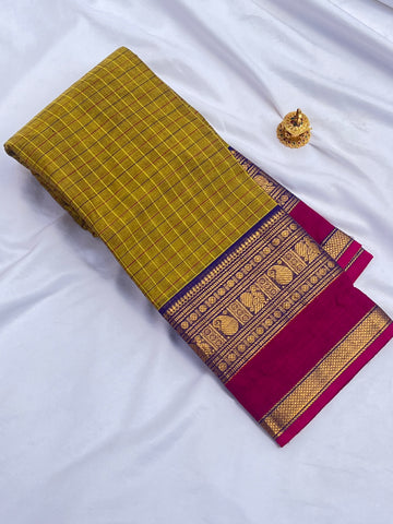 Chettinad cotton green & pink-Korvai checks
