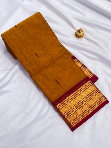 Chettinad cotton saree-mustard-butta