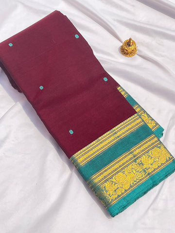 Chettinad cotton saree -brown-blue -butta