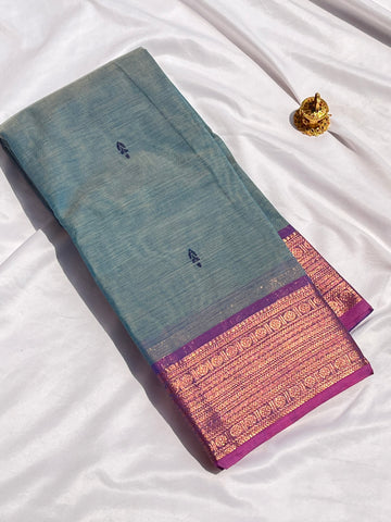 Chettinad cotton saree-ash-pink-butta