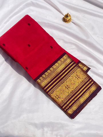 Chettinad cotton saree-red-brown-butta