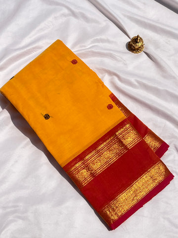 Chettinad cotton saree-yellow & orange-butta