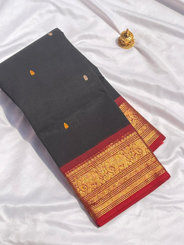 Chettinad cotton saree-black- red -butta