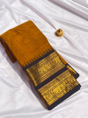 Chettinad cotton saree-brown-black-plain