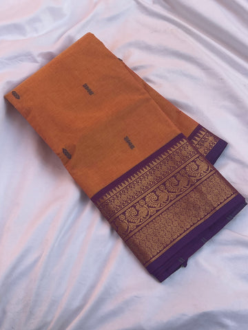 Chettinad cotton saree - orange - Butta
