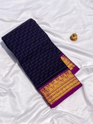Chettinad cotton saree -blue-purple-korvai checks