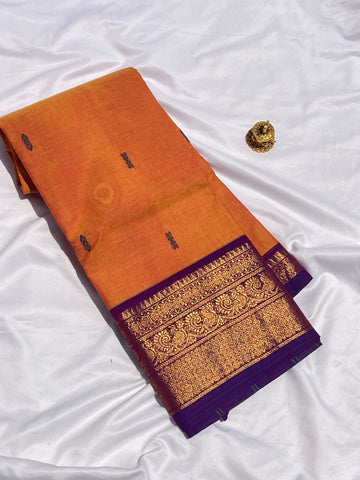 Chettinad cotton saree - orange and purple - Butta