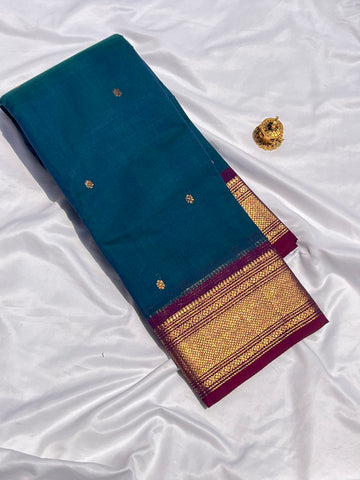 Chettinad cotton saree- Blue and pink - Butta