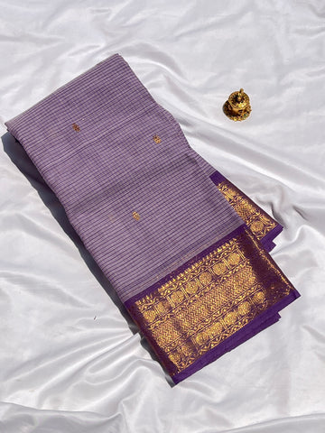 Chettinad cotton saree-purple-checks butta