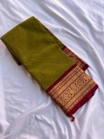 Chettinad cotton saree - green and maroon - plain