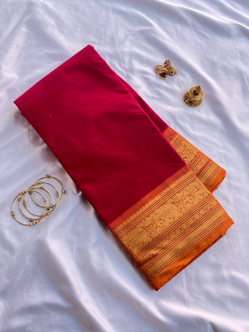 Chettinad cotton saree-pink & yellow-butta
