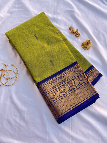 Chettinad cotton saree-green & Blue-butta