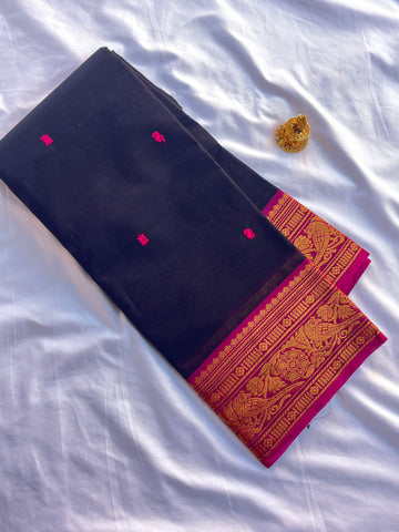 Chettinad cotton saree-black & pink-butta