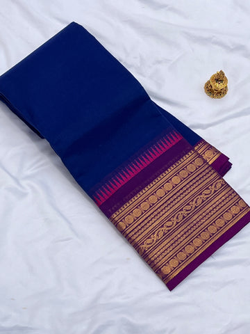 Chettinad cotton blue & purple-Plain