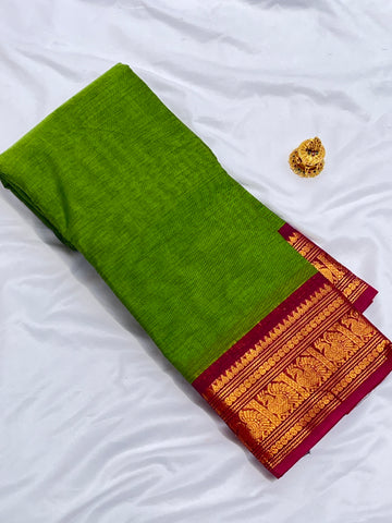 Chettinad cotton green & pink - plain