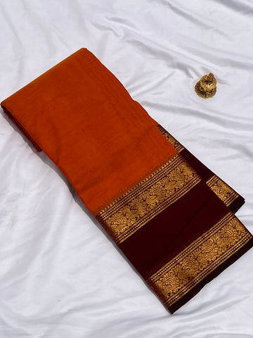 Chettinad cotton Orange & maroon—gab Plain