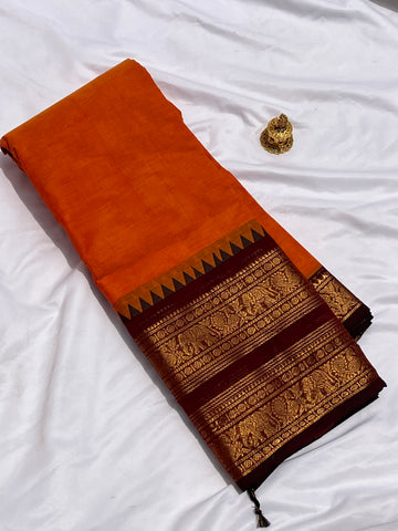Chettinad cotton Orange & maroon-double Plain