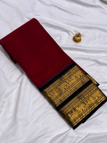 Chettinad cotton Maroon & Black-Double border Plain