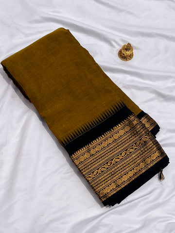 Chettinad cotton mustard yellow & black np-Plain