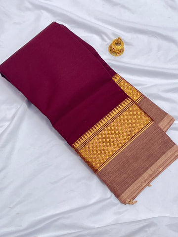 Chettinad cotton coffee brown & np pink-plain