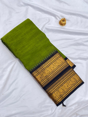 Chettinad cotton green & Black-double Plain