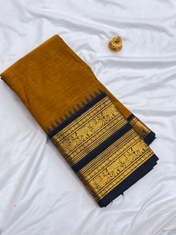 Chettinad cotton mustard yellow & Black-double Plain