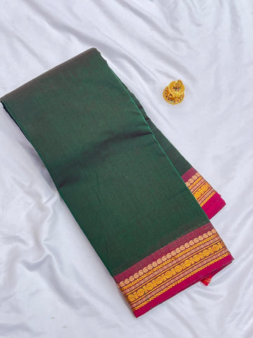 Chettinad cotton olive green & pink-plain