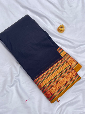 Chettinad cotton Black & multi colour-plain