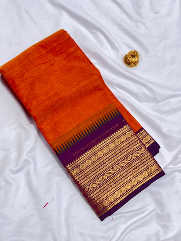 Chettinad cotton Orange & purple-Plain